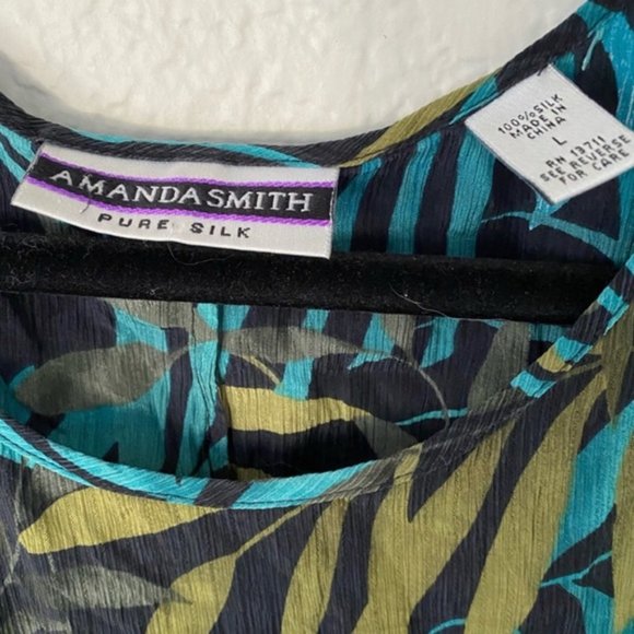 Vintage Amanda Smith Sleeveless Silk Tropical Pattern Maxi Dress - Picture 4 of 4